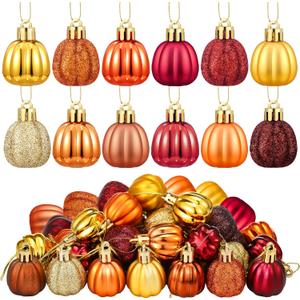 36 Pcs Thanksgiving Pumpkin Hanging Ornaments Fall Tree Decorations Mini Pumpkin Ball Decorations Farmhouse Fall Ornaments for Small Tree for Autumn Halloween Christmas(Yellow)