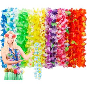 50pcs Hawaiian Leis Decorations, Hawaiian Leis Bulk Flower Necklaces Luau Party Decor, Colorful Hula Dance Celebration Tropical Summer Beach Pool Parties, Hawaiian Flower Leis for Party Favors Decor