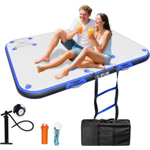 ALIFUN 6ft/8ft Inflatable Floating Dock, 6 Inches Thick Heavy Duty Lake Floats for Adults with Manual Pump, Inflatable Platform Island with Non-Slip Surface for Swimming Pool, River, Beaches and Ocean