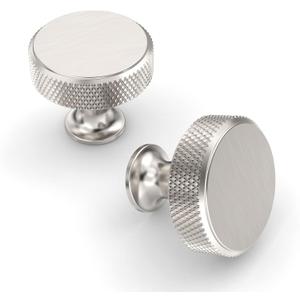 Asidrama 10 Pack Brushed Satin Nickel Kitchen Cabinet Knobs - Knurled Dresser Drawer Knobs - Aluminum Cabinet Hardware