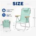 SUNNYFEEL Premium High Back Beach Chair for Adults, Heavy Duty All Aluminum Folding Beach Chair Supports 500 LBS, 5-Position Reclining Tall Beach Chair with Wooden Armrests & Head Pillow, Teal