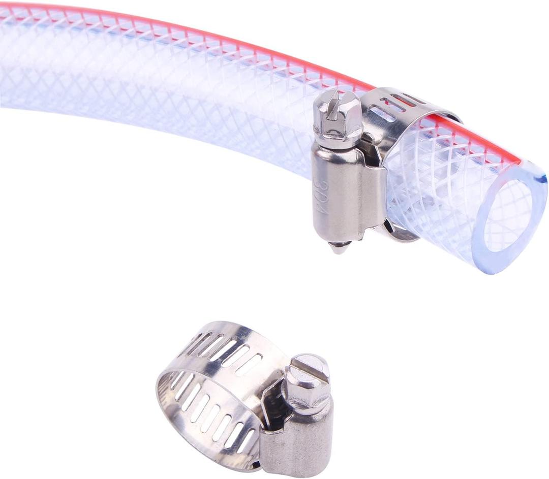 Soft Braided PVC Tubing - 1/2" x 3/4" OD High Pressure Clear Flexible PVC Tube Reinforced Vinyl Hose for Water, Oil with 2pcs Hose Clamps (25Ft)