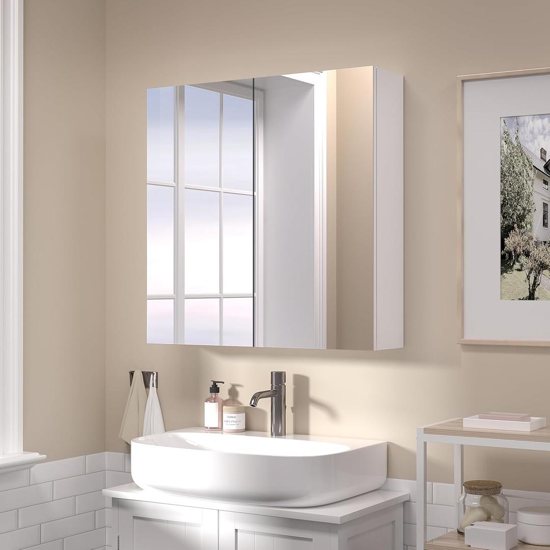 24x32 Bathroom Wall Cabinet, Saver Storage Cabinet, Moisture-Resistant Wood, Medicine Cabinet with 2 Door and Adjustable ShelvesFlat-Pack Design  Assembly Required (White)