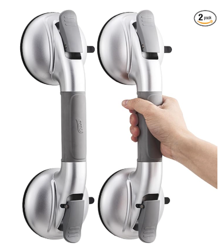 TAILI Grab Bars for Bathtubs and Showers,2 Pack Shower Handles for Elderly Suction,Maximum 330lbs,Shower Bar with Upgraded Rubber Suction Cups,Safety Grip for Senior, No Drilling Removable,Silver