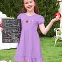 ODASDO Girls Back to School Dress Apple Pencil Embroidered Short Sleeve Ruffle Swing Twirly Dress Summer Outfit (Purple)