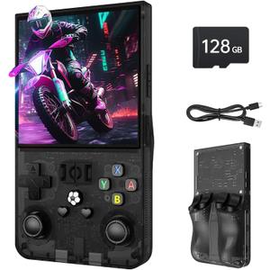 R36MAX Retro Handheld Game Console, 4.0" IPS Screen Retro Gaming Console, 128GB TF Card, 30+ Mainstream Emulators, 22,000+ Classic Games, Open Source Linux System, 4000mah Battery Black