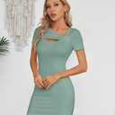 VICHYIE Womens Summer Dresses Cutout One Piece Ribbed Bodycon Mini Short Sleeve Casual Slim Fitted Pencil Dresses (Green, XL)