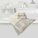 Loom and Mill Luxury Velour Cotton Bath Towel Set 3 Piece-1 Bath Towel 1 Hand Towel 1 Wash Cloth, Ultra Soft Cut Pile Decorative Towel Sets Highly Absorbent, Elegant Jacquard Design(Ivory-Beige)