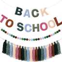 HunnmingRe 3 Pcs Rainbow Pom Pom Garland Back to School Decor, Felt Yarn Hanging Set with Tassel String, Felt Pom-pom String and Back to School Banner for Classroom Party Decoration(Rainbow), 94cm, 2m, 3m