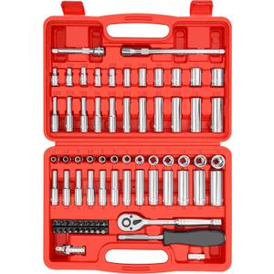 74 Pcs 1/4" Drive Socket Set,1/4-Inch Drive Master Socket Set with Ratchets,Extensions with 1/4" Drive Bits Set,Universal Joint (5/32-Inch- 9/16-Inch, 4mm-14mm)