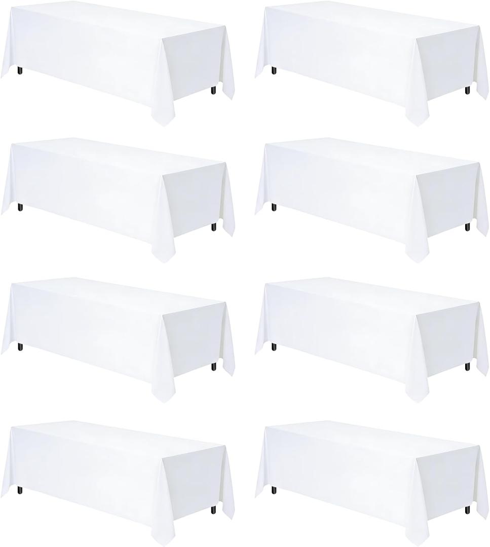 8 Packs White Table Cloth Rectangle 90x132 Inch for 6 Foot Rectangle Tables, Wrinkle Resistant Polyester Fabric Tablecloth Washable Rectangular Table Covers for Dining Wedding Party Buffet