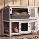 STILLCOVE Large Rabbit Hutch Outdoor: 2-Story Bunny House with Hay Feeder