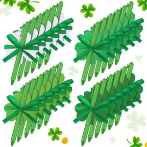Geyee 24 Pack St. Patrick's Day Shamrock Pen with Sticky Notepad for Kids Bulk Shamrock Shaped Ballpoint Pen Ribbons Green White Sticky Note Self Stick Note for School Office Student St. Patrick's Day