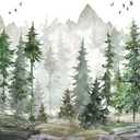 MFWFM Green Forest Wall Mural Watercolor Woodland Wallpaper for Nursery Room (Not Peel n' Stick)