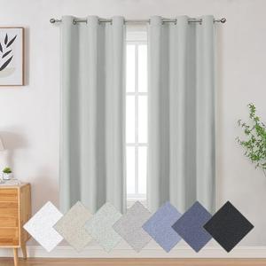 Aiyufeng Light Green Total Blackout Curtains, 63 Inches Long, 2 Panels, Textured Full Room Darkening Panels, Faux Linen Look Thermal Insulated Drapes for Bedroom Living Room (Grommets, 2xW40xL63)