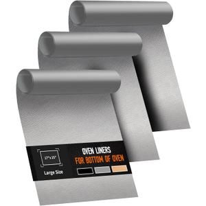 3 Pack Oven Liners for Bottom of Oven, 17x25" Large Heavy Duty Non-Stick Reusable Oven Mat for Electric, Gas, Toaster & Convection Ovens - BPA & PFOA Free, Dishwasher Safe, Kitchen Essentials, Silver