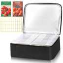 26 Slots Seed Storage Organizer Box with Insulated Bag That Holds 80-200 Seed Envelopes, Oxford Cloth Garden Seed Containers with Labels, Seed Packet Organizer for Plant, Flower ,Vegetable Seeds