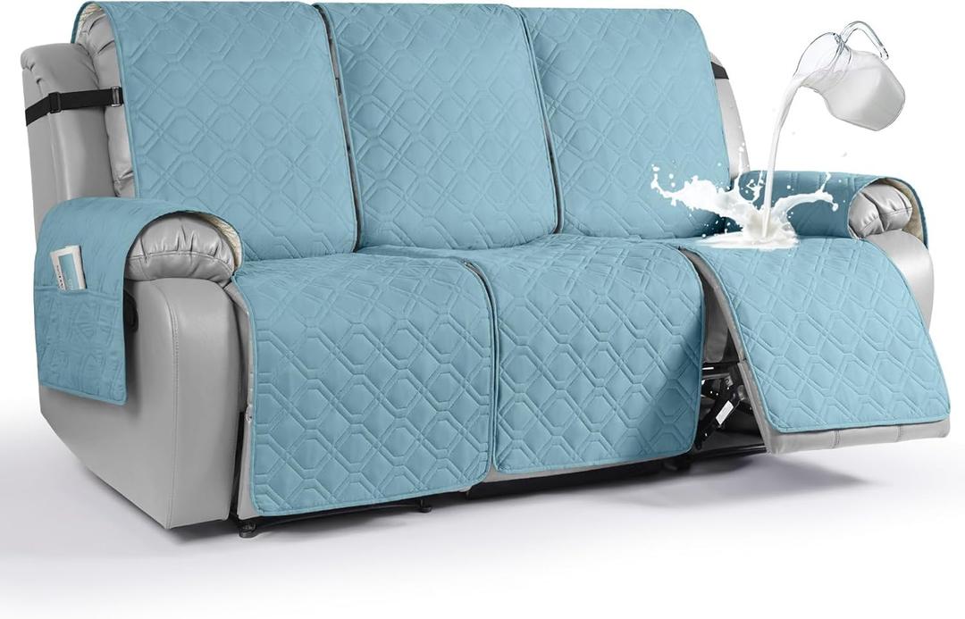 VANSOFY Waterproof Recliner Couch Covers, Sofa Covers 1-Piece Washable Reclining Sofa Cover Non-Slip Furniture Protector with Elastic Straps Pocket for Dogs, Pets(Azuree,3 Seater)