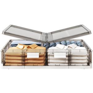 Kitstorack Clear Plastic Under Bed Storage Containers Bins with Lids and 8 Pre-installed Wheels,37.8 Qt, Rolling Foldable Flat Under Bed Organizer Boxes for Clothes Shoes Clothing Bedroom (Standard - 1 PACK)