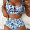 Herseas Women's 2 Piece U Wire Cutout Bikini Sets Floral Print High Waisted Swimsuit 2026 Summer Beach Swim Bathing Suit, Medium