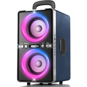 YIER Bluetooth Speaker, 240W Peak Loud Party Speaker with Big Bass, 20H Playtime, TWS, BT5.3, Large Portable Wireless Boom Box with LED Light for Outdoor Backyard Beach Home (Leather Blue)