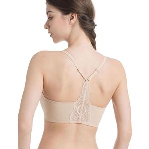 Lusait Womens Wireless Jelly Bra Seamless Lace Racerback Bralette Comfort No Underwire Everyday T-Shirt Bra, 2XL