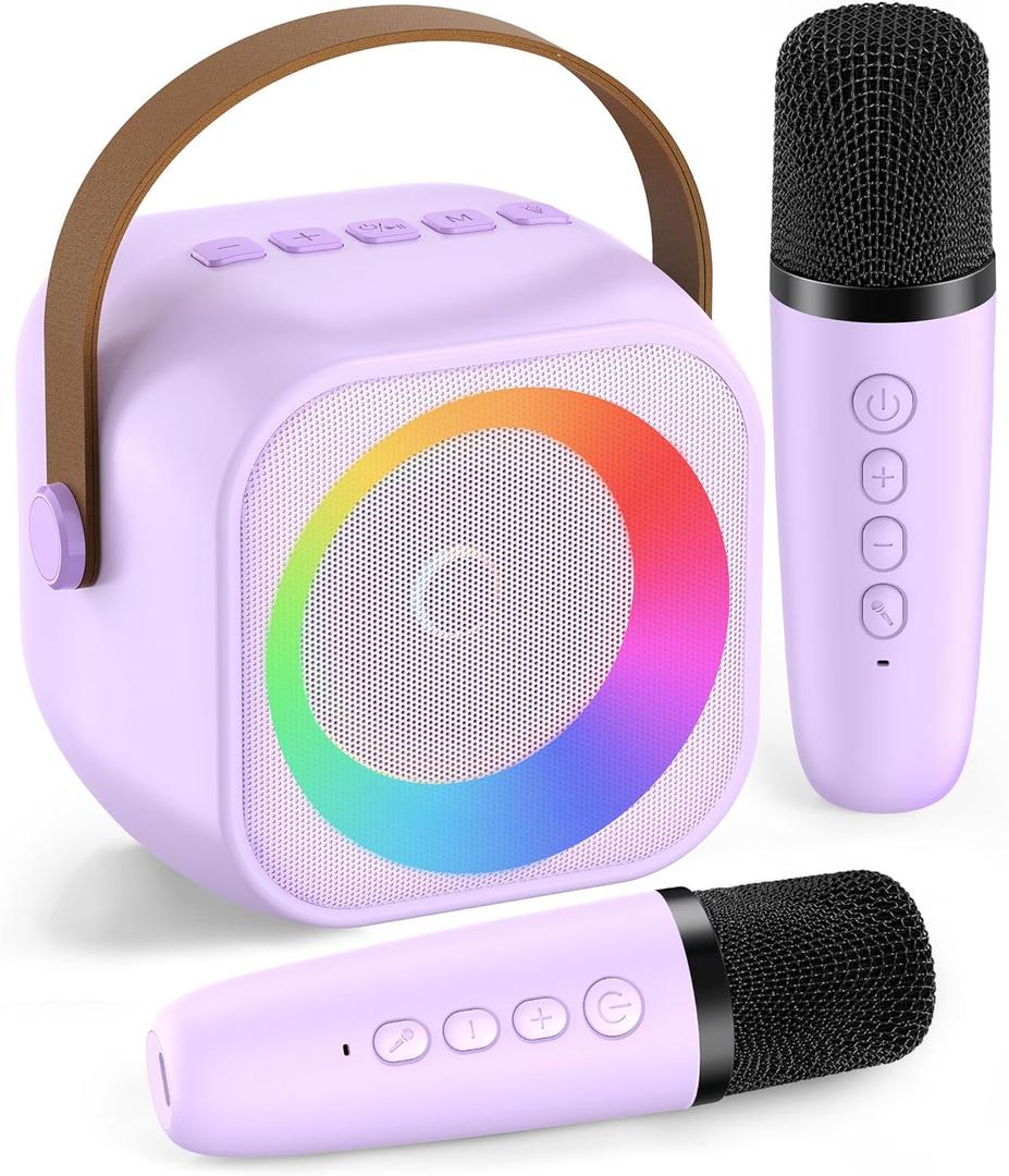 Karaoke Machine for Kids Adults, Karaoke Toys Gifts for Girls Boys, Portable Bluetooth Speaker with Wireless Microphone, Birthday Gifts for Girls Boys Ages 4-12+ Years Old (Purple 2 Mics)