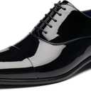 DECARSDZ Mens Faux Patent Leather Classic Lace-up Formal Oxford Tuxedo Dress Shoes (9, Black)