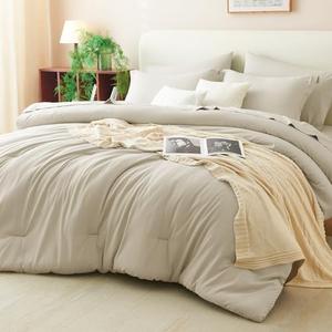 CozyLux Full Comforter Set Oatmeal, 7 Pieces Bed in a Bag Soft Bedding Comforter Set with Sheets, All Season Boho 7PC Bed Sets with Comforter, Fitted Sheets, Flat Sheets, Pillow Shams and Pillowcases