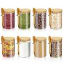 RETON 7  Pack Glass Jars with Bamboo Lids and Spoons, 17 oz Food Storage Containers for Meal, Airtight Overnight Oats Canister with Wood Lid Spoon for Meal Prep Spice Chia Loose Tea Yogurt