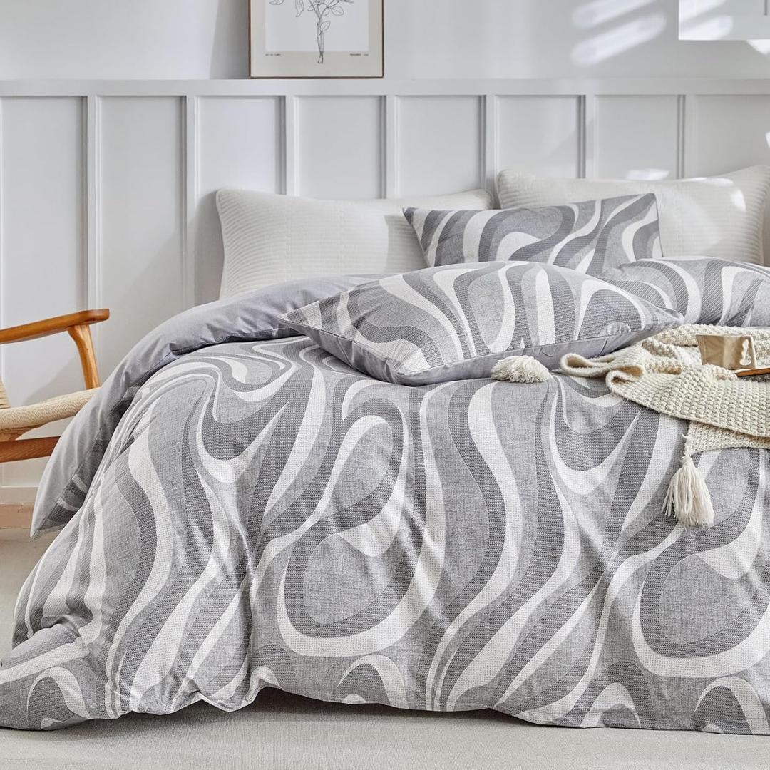 Lekesky Grey Duvet Cover Queen Size, Abstract Geometric Print Queen Comforter Cover, 3 Pieces Soft Microfiber Modern Bedding Set with 2 Pillowcases 20"x26" (No Comforter) (Queen (9090 inch))