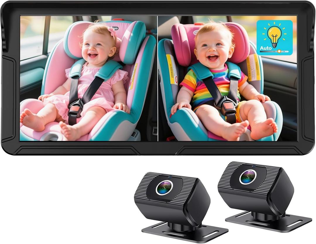 Rohent Dual Baby Car Camera for 2-Kids: 6.9'' HD Split Screen with Auto Brightness 1080P Backseat Camera for Twins Infrared Night Vision - 360 Adjustable USB Easy Setup Ideal for SUVs Minivans