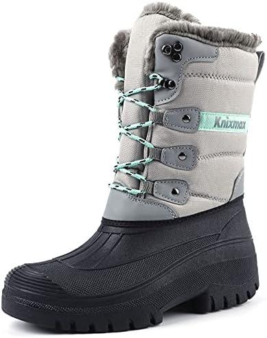 Knixmax Women's Winter Snow Boots Waterproof Mid Calf Booties Fur Lined Warm Outdoor Insulated Mucker Yard Skiing Hiking Boots for Women Size(38)
