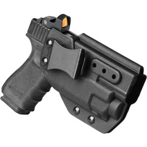 IWB Kydex Light Bearing Holster for Glock 19 Gen5 with Streamlight TLR-8, Friction Retention Level I Holder, Optic Cut Fit Red Dot Sight, Black