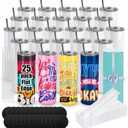 Joyclub 25 Pack Sublimation Tumblers 20 oz Sublimation Blanks Skinny Straight Flat Edge Tumbler Bulk with Lid and Straw White Cups for Heat Press