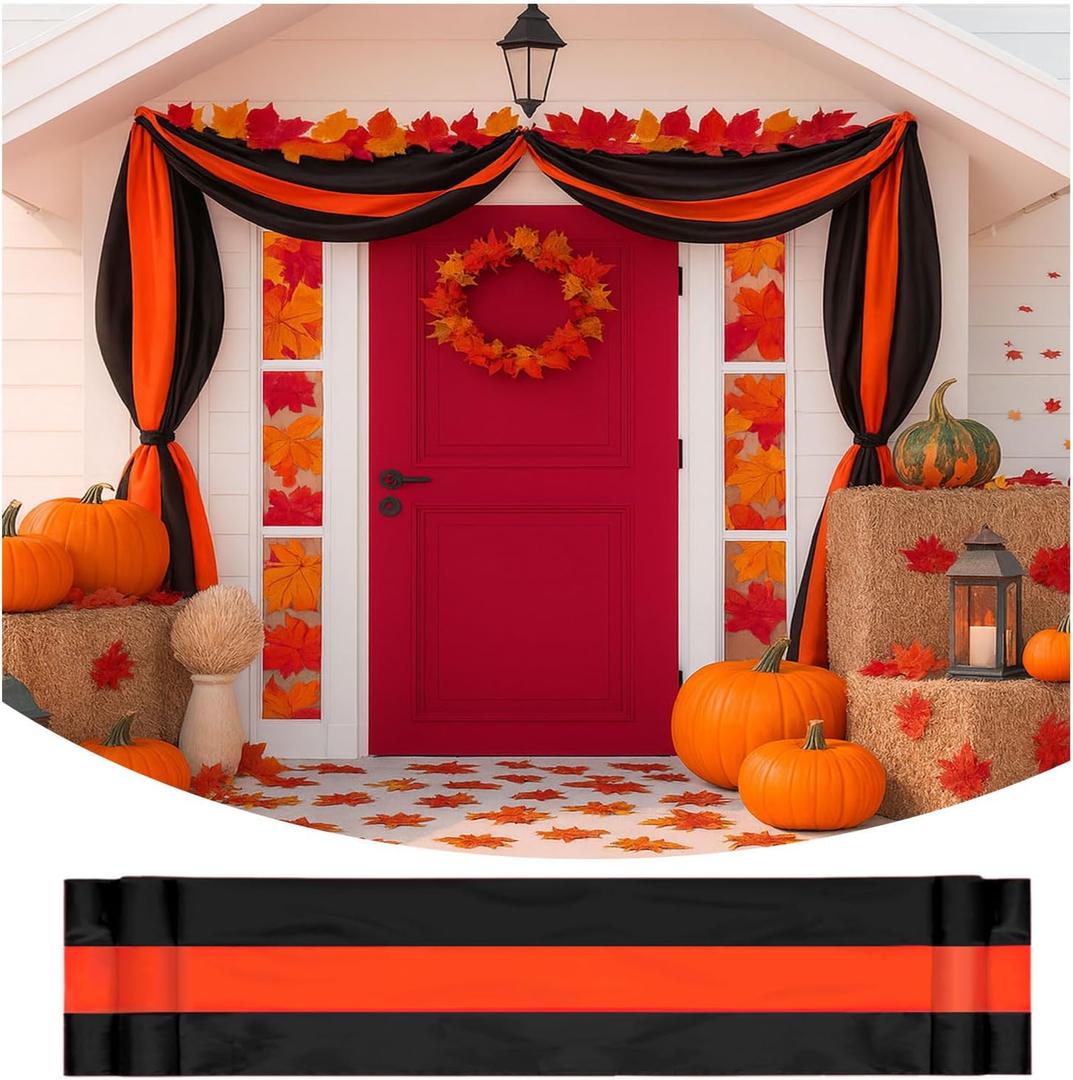 Fall Bunting Thanksgiving Day Dcor Autumn Banner Halloween Bunting Flag- 3 Stripe Orange & Black Bunting Flags Trick or Treat Decor Outside Wall Garden Porch Indoor Home - 24" x 240"