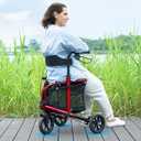 WALK MATE 3 Wheel Rollator Walker with Seat for Slim Seniors, Padded Backrest Lightweight Foldable Travel Walker Ideal for Elderly, 8 Inch Tri-Wheel Modern Mobility Walking Aid Aluminum, Red