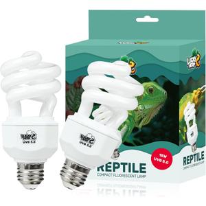 LUCKY HERP 2 Pack UVA UVB Reptile Light, 15W 5.0 UVB Bulb for Tropical and Sub Tropical Reptiles, Compact Fluorescent Terrarium Lamp, Reptile UVB Bulb for Chameleons, Lizard, Turtle