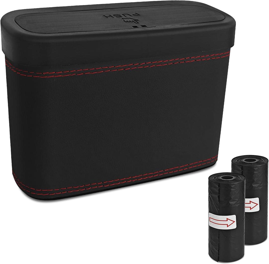 Car Trash Can with Lid, Car Trash Bin, Leakproof Vehicle Garbage Can with 30PCS Garbage Bags, Waterproof Auto Hanging Dustbin Storage Bag Container Accessories Fit SUV Office Home (Black-1PC)