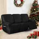 ANARACHON Leather Look Recliner Couch Cover, 8-Pieces Stretch Recliner Sofa Covers, Soft Reclining Slipcover, Washable Furniture Protector for Pets (3 Seater, Black)