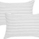 JELLYMONI 100% Natural Cotton Striped King Pillowcases Set, 2 Pack White with Thin Black Stripes Pattern Printed Pillow Covers with Envelope Closure (Pillows are not Included)