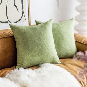 Demetex Green 24x24 Pillow Covers Set of 2 Modern Linen Euro Shams Decorative Textured Throw Pillows for Summer Bed Couch Chair Sofa Bench, 24 x 24 inch, Sage Green