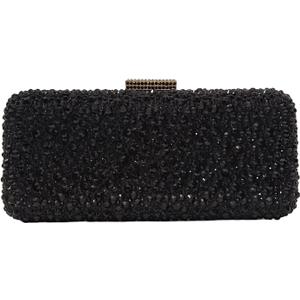 Long Rhinestone Box Evening Bag Women Formal Gathering Party Crystal Clutch Bridal Purse (Black)