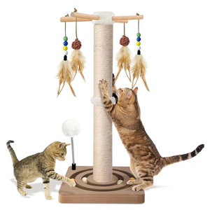 Cat Scratching Post, Sisal, Interactive Furniture Toys for Indoor Cats Adults, 2 Mounting Methods Scratcher Tree Tower with Hanging and Ball Track, Activity Center for Kitten, 25 inches