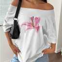 Women's Off The Shoulder Tops Floral Graphic Oversized Tshirts Shirts Y2k Summer Tops Trendy (Yellow, S)