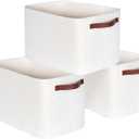 MINTWOOD Design 3-Pack Decorative Woven Storage Baskets for Shelves, Cube Bin Box for Organizing Books, Shoes, Dog Toys, Pantry Closet and Living Room Organizer, Creamy White