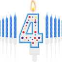 MTLEE Blue Number 4 Birthday Candle with 10 Long Thin Cupcake Candle Happy Birthday Cake Topper Boy Girl for Cakes Sweet Dots Party