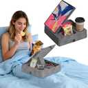 Tablet Pillow Stand for Lap, Bed and Desk, Foldable Soft iPad Holder with Snack Bowl for Kindle,Phone,Tablet,E-Reader,Free Reading and Relaxation on Bed,Couch,Recliner,Gray