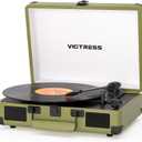 Vinyl Record Player with Bluetooth in/Out, Retro Portable Suitcase Record Player, 3-Speed LP Turntable with USB Vinyl to MP3 Conversion, Stereo Speakers, RCA & Headphone Jack, Olive Green