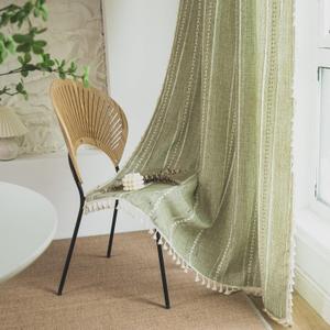 Sutuo Home Boho Curtains for Bedroom Living Room 84 Inches Long, Light Filtering French Country Farmhouse Vintage Chic Tassels Hollow Window Treatment Bohemian Drape, 1 Panel 52"W x 84"L, Sage Green